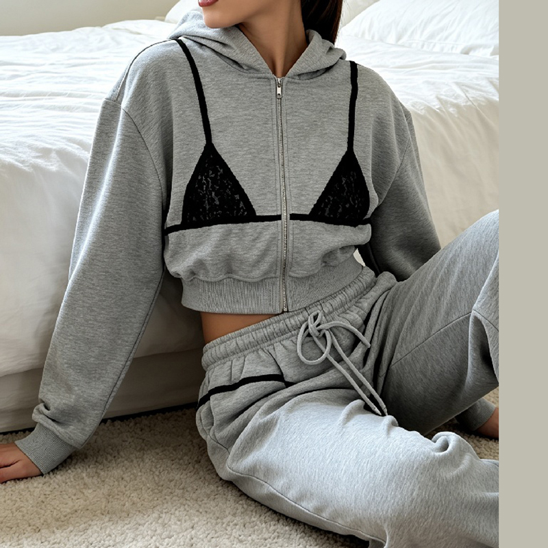 Sweat-shirt à capuche court 2- - Women'S Fashion Zip Up Hoodies avis et prix